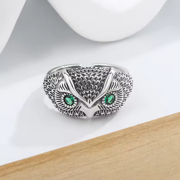 Ring Eule Sterling Silber 925 Geschwärzt Damen Herren Anpassbar für alle Größen