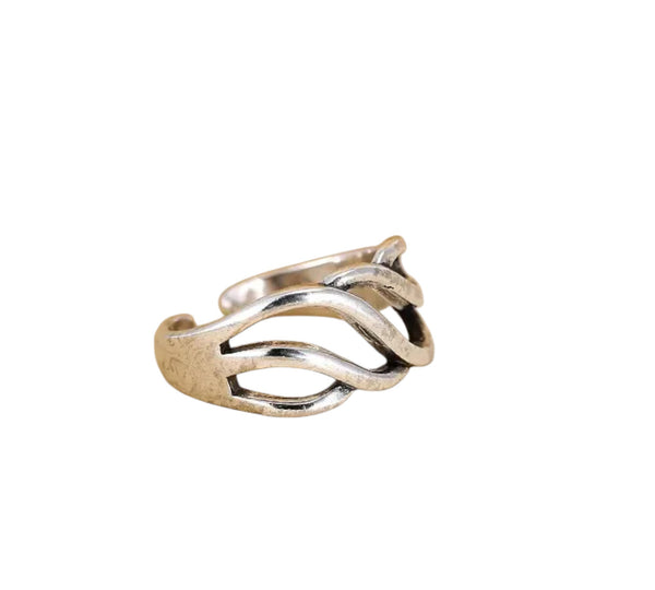 925 Silber Damenring – Verstellbarer Geflochtener Vintage-Ring im Boho-Stil