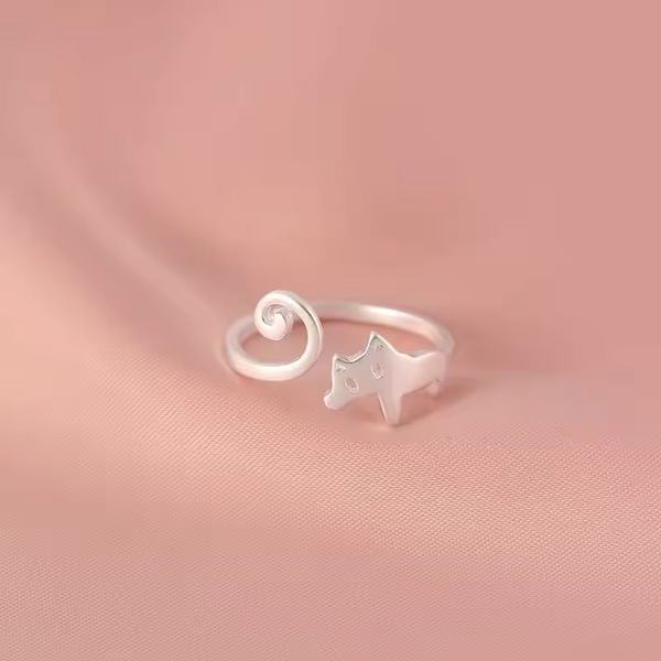 Ring m. Katzenmotiv Sterling-Silber 925, Mädchen-Kinder-Ring in offener Größe.