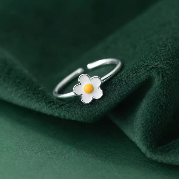 Schlanker Ring mit weiß Blume  Sterling Silber 925 Damen Ring Größe wählbar