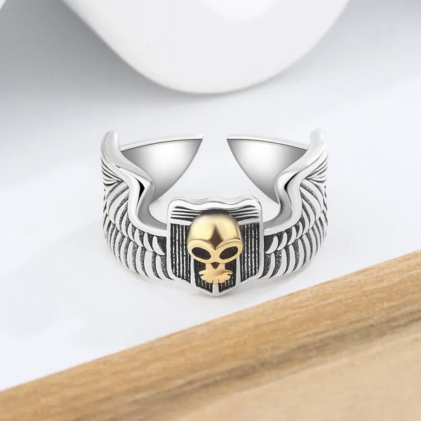 Damen- Herrenring - Skull- Schädel, Sterling Silber 925 größenverstellbar Goldn