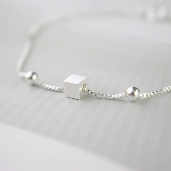 Damen Armkette 21,5 cm Quadrat mit Bällen Sterling Silber 925,