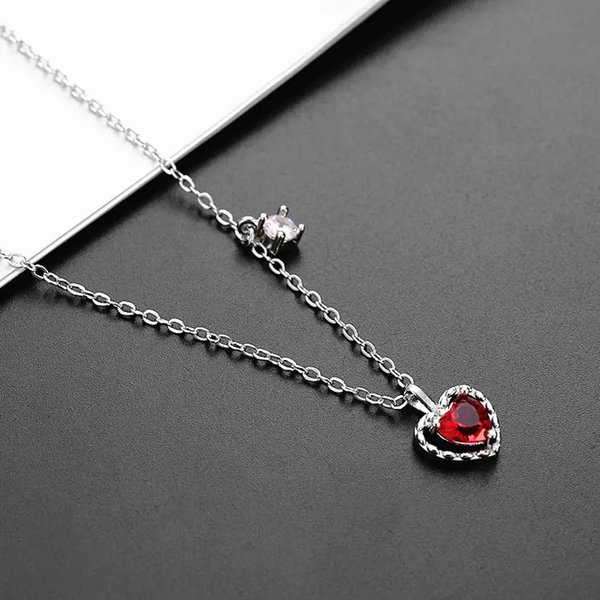 Halskette Rot Herz Sterling Silber 925 Zirkonia Mädchen Ketten Liebe