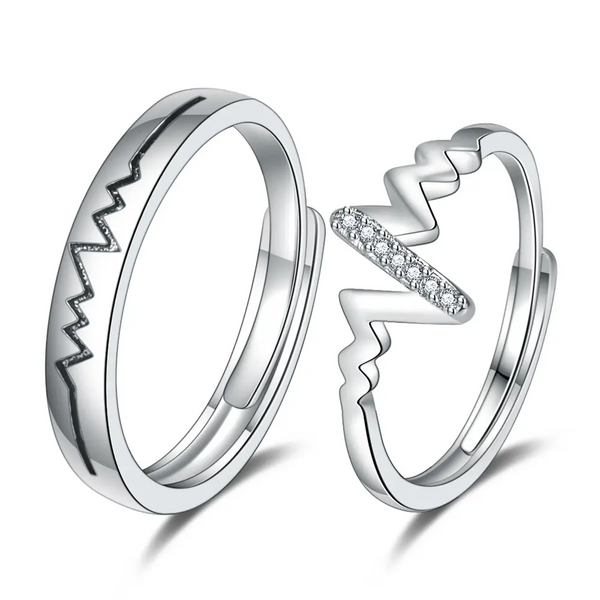 Love Sterling Silber 925 Partnerringe mit Herzschlag-Design & Zirkonia Liebe