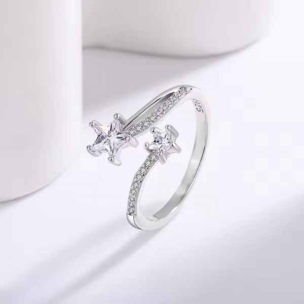 Ring m. Stern auf beiden Seiten, Silber 925, Zirkonia, Damenring, Größe wählbar