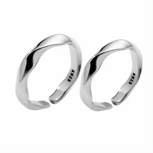 Damen- Herren Set ring verdrehte , Silber 925, glatt, größenverstellbar