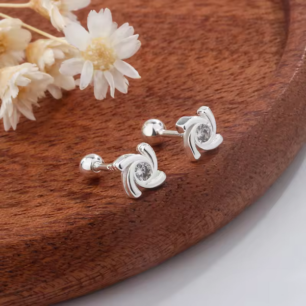 XS Kleine Ohrringe , Windblumen, Silber 925, Zirkonia, Damen Ohrringe