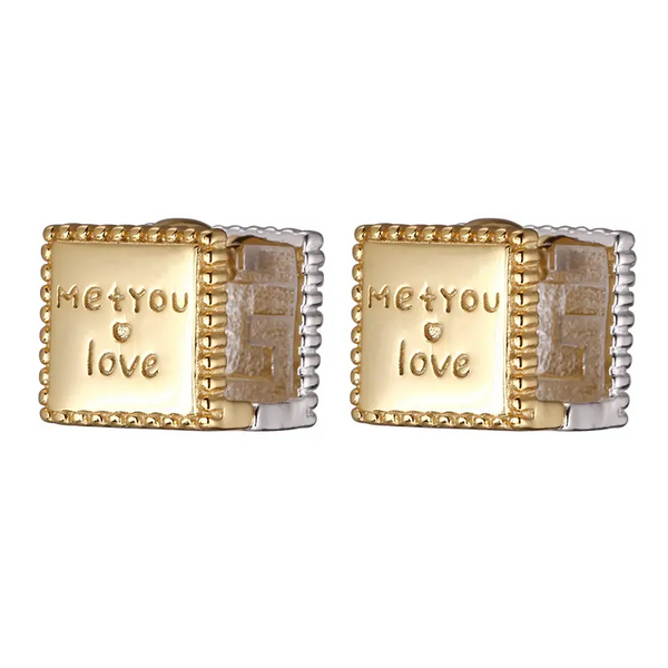 925 Silber Creolen – "Me + You Love" Gravur – Gold & Silber – Damen Würfel Ohrringe