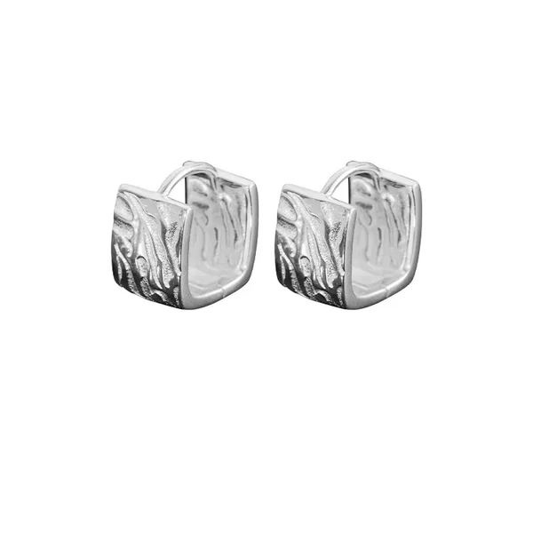 Creolen Damen Silber 925 – Quadratische Struktur-Ohrringe mit Hammerschlag-Optik