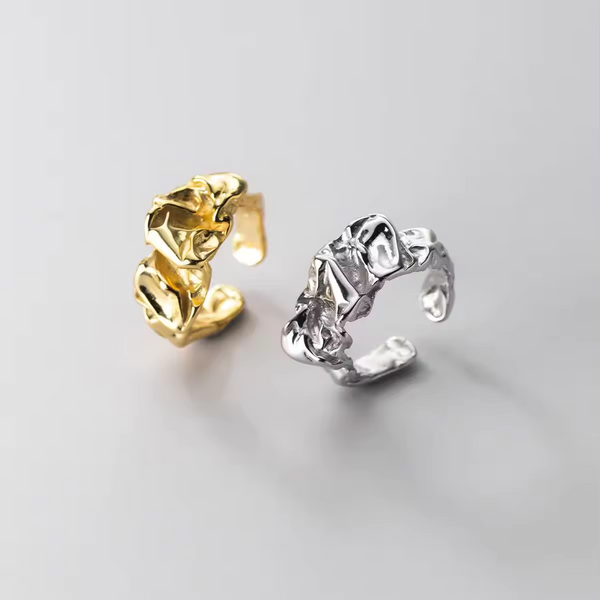 Damenring, Lava Wide Tin Folie, Silber 925, glatt, größenverstellbar.