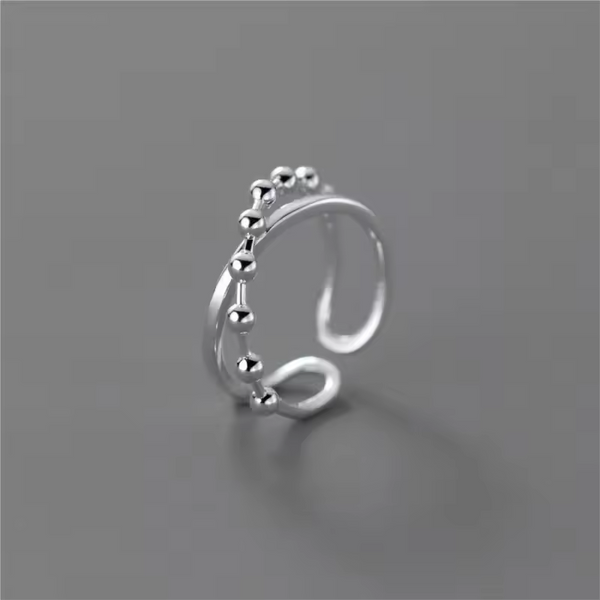 Damenring mit zwei Reihen kugeln Sterling Silber 925, größenverstellbar.