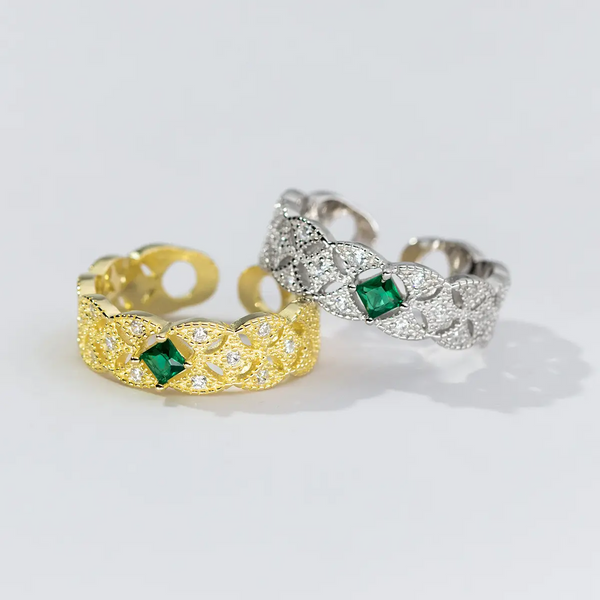 Damen Ring 49-56 verstellbar Silber 925 Raute Grüner Zirkonia
