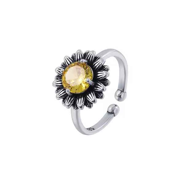 Sonnenblumenring – 925 Sterling Silber, mit Gelben Zirkonia, Größe wählbar