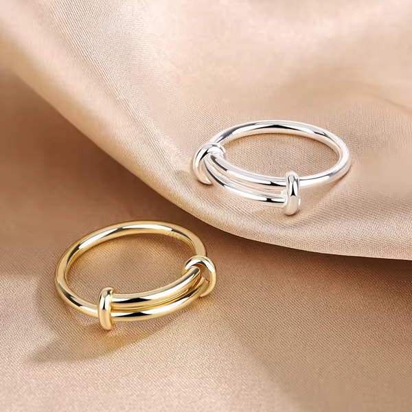 Cooler Damenring, Sterling Silber 925, Silber-Gold, glatt, Größe wählbar