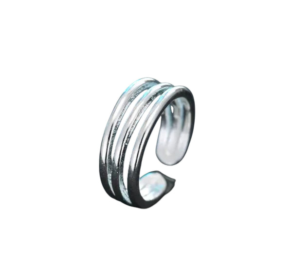 925 Sterling Silberring – Reihen - Dreifach-Band Design, Verstellbar & Modern