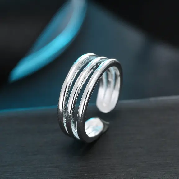 925 Sterling Silberring – Reihen - Dreifach-Band Design, Verstellbar & Modern