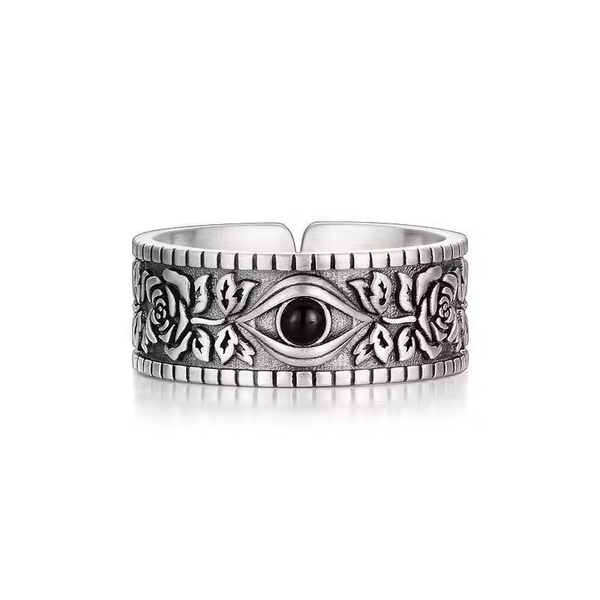 Damenring, Sterling Silber, schwarz, Augen-Motiv, geschwärzt, größenverstellbar