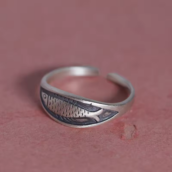 Damenring, Fischmotiv, Sterling Silber 925, geschwärzt, größenverstellbar
