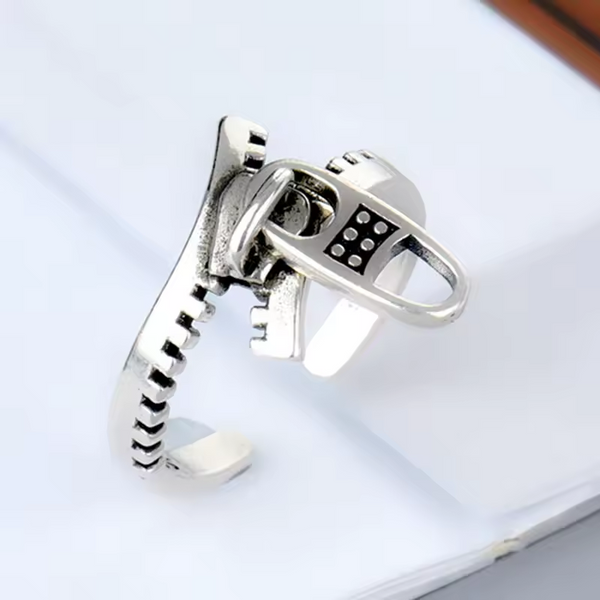 Reißverschluss-Ring 925er Silber im Cool-Fashion-Stil, größenverstellbar