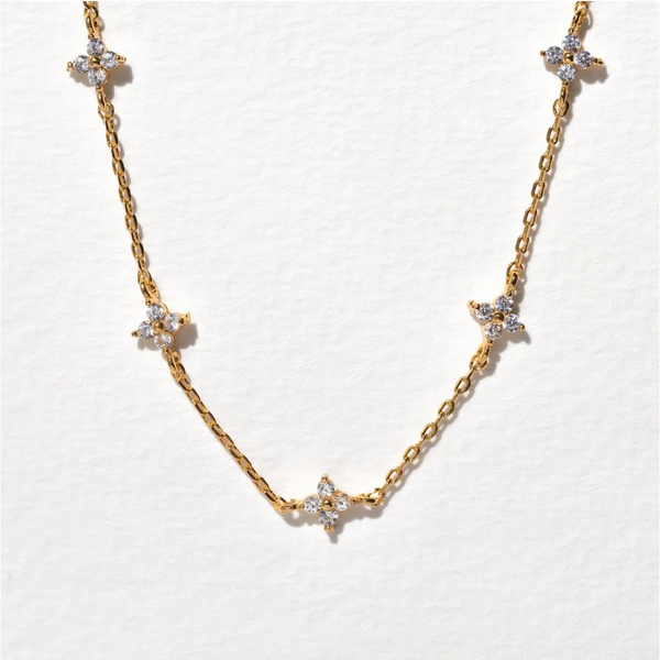 Halskette Blumen Sterling Silber 925 Zirkonia Damen Collier