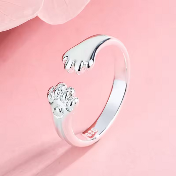 Damenring, süßes Katzenklaue-Motiv, Sterling Silber 925, größenverstellbar