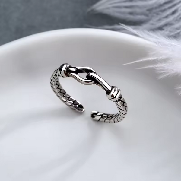 Damen-Herren ring Kettendesign, Silber 925, geschwärzt,größenverstellbar