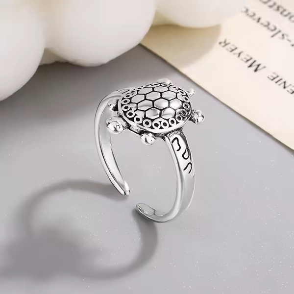 Ring Schildkröte Sterling Silber 925 Geschwärzt Damen offen größenverstellbar