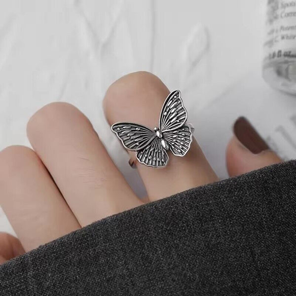 Schmetterling Silber 925 geschwärzte Damen Ring Größe Verstellbar