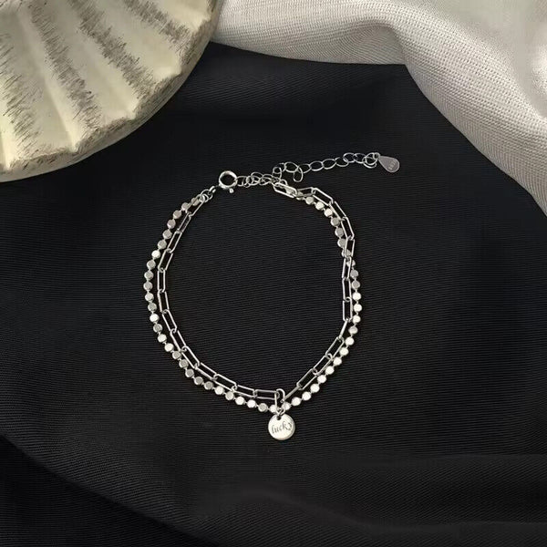 Zierliches Doppel Armband Sterling Silber 925 Lucky  Damen Armkette 17,5 cm