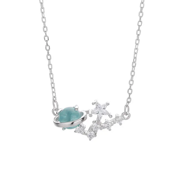 925 Silber Halskette mit Planeten- und Stern Motiv – Eleganter Galaxie-Stil