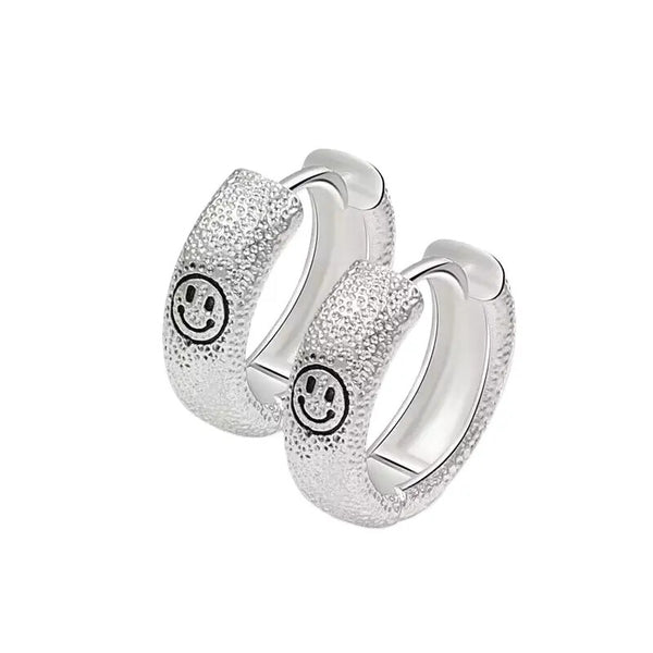 Creole Rund-Lachen Sterling Silber 925 Damen Herren Ohrringe