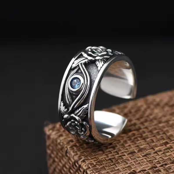 Damenring, Sterling Silber, schwarz, Augen-Motiv, geschwärzt, größenverstellbar