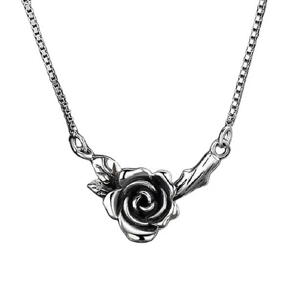 Halskette mit Blumen Sterling Silber 925 Geschwärzt Damen Mädchen Kette