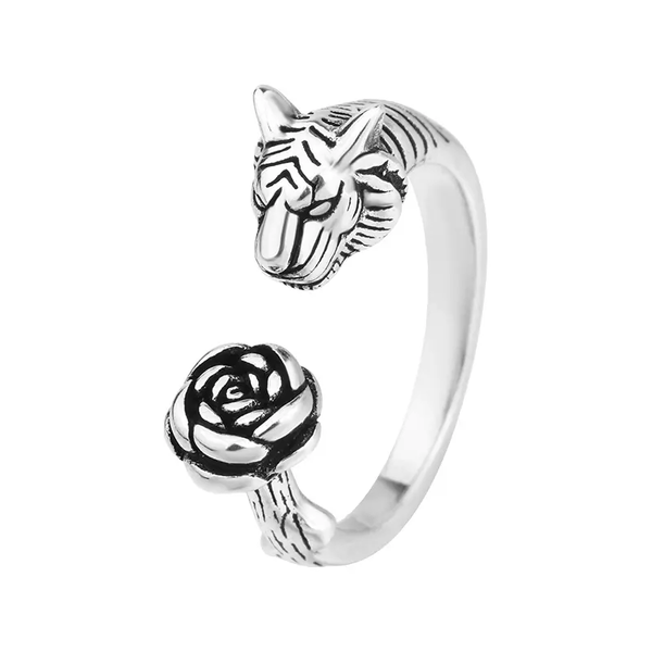 Damen Ring Tiger - Rose Silber geschwärzt Größeverstellbar