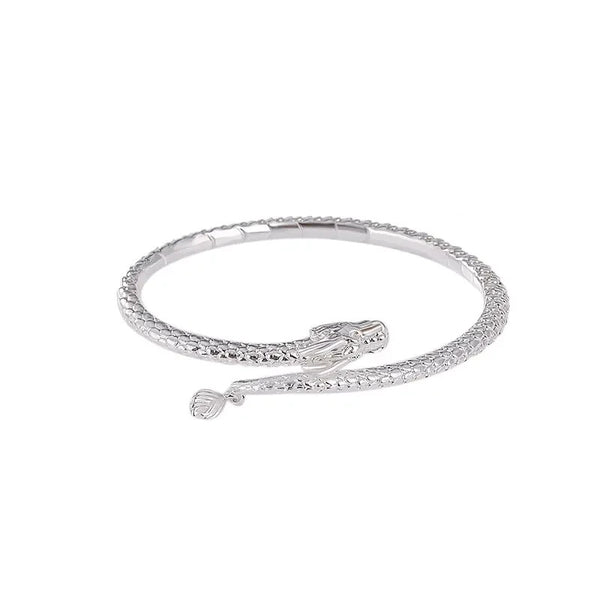 Drachen Armreif 925 Sterling Silber – Mystisches Design mit Schuppenstruktur