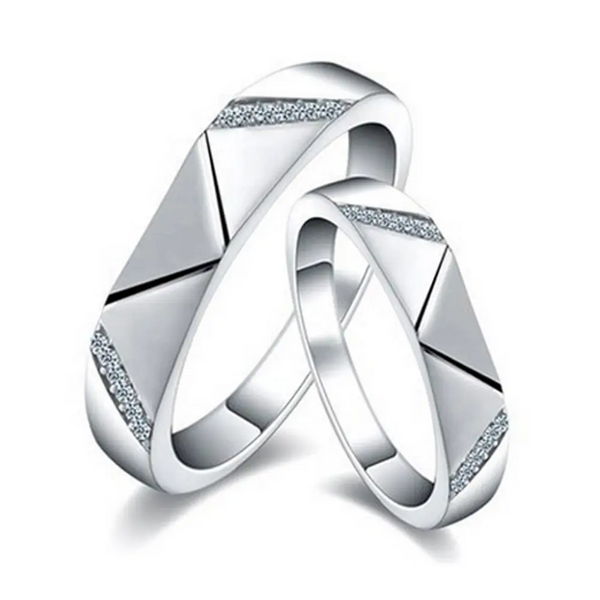 Moderne 925 Sterling Silber Partnerringe Set mit geometrischem Design & Zirkonia