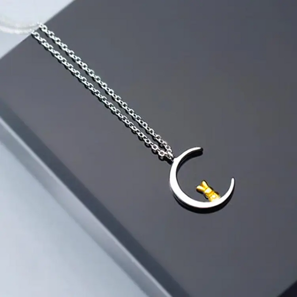 Halskette Mond Sterling Silber 925 Damen Mädchen Kinder Katze kette,Geschenk