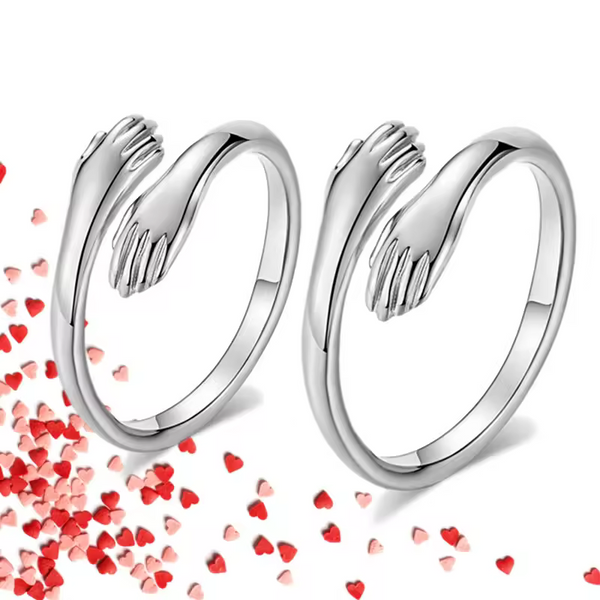 Parnierring für Damen und Herren, Hand Love Embrace Verlobung, Silber 925,