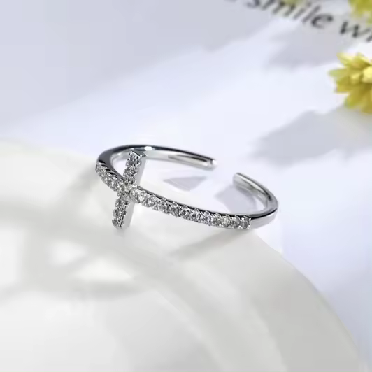 Damenring T Motiv mit Zirkonia, Silber 925 Offen