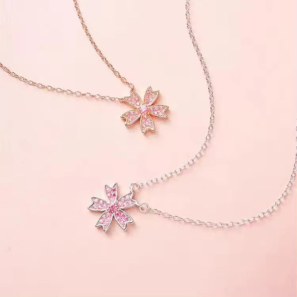 Damen Halskette mit anhänger- Blumen, Stelingsilber 925 - Zirkonia