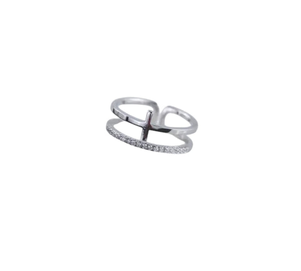 925 Silber Damenring – Verstellbarer Ring mit T-Buchstaben und Zirkonia