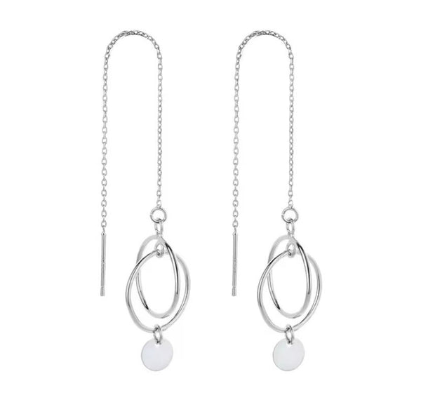 Durchzieher Sterling Silber 925 Runde lang Kette Damen Ohrringe