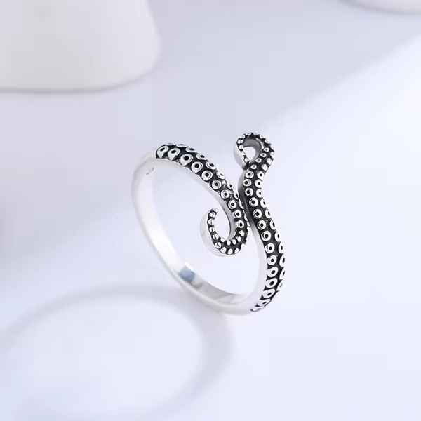 Damen Ring Krake Tentakel 49 - 60 verstellbar Silber 925 Tintenfisch Geschwärzt