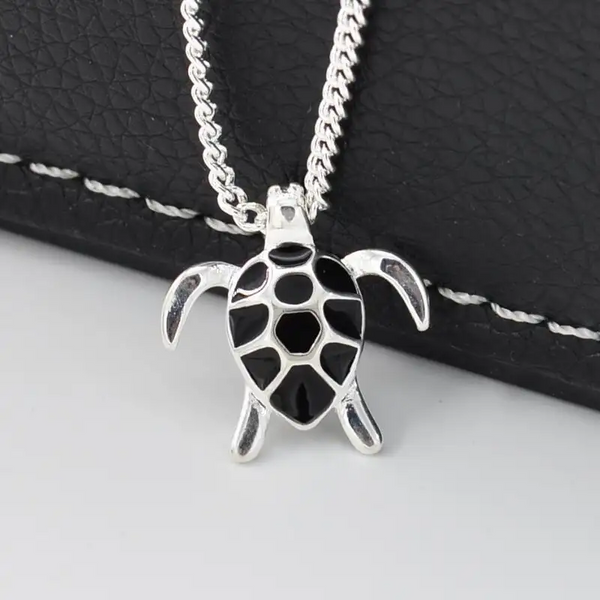 Halskette mit Anhänger Schildkröte Sterlingsilber 925 Weiß - Schwarz