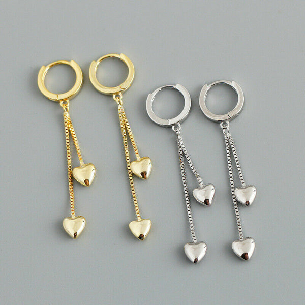 Creolen mit Anhänger-Kette und Herz aus Sterlingsilber 925, Damen Ohrringe.
