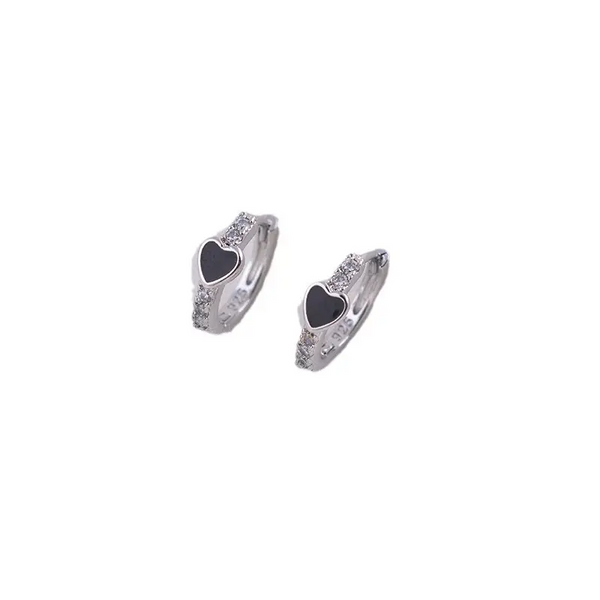 Silber 925 Creolen - schwarzem Herz und Zirkonia – Damen Ohrringe, Elegant