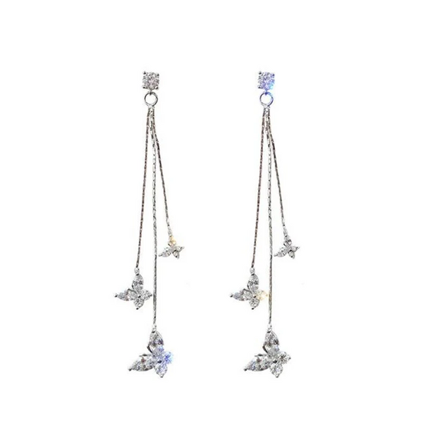 Ohrstecker Schmetterling Wellen Lang Sterling Silber 925 Zirkonia Damen Ohrringe
