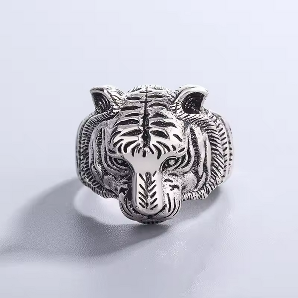 Damen-Herrenring, Löwe Motiv, Sterling Silber, geschwärzt, größenverstellbar