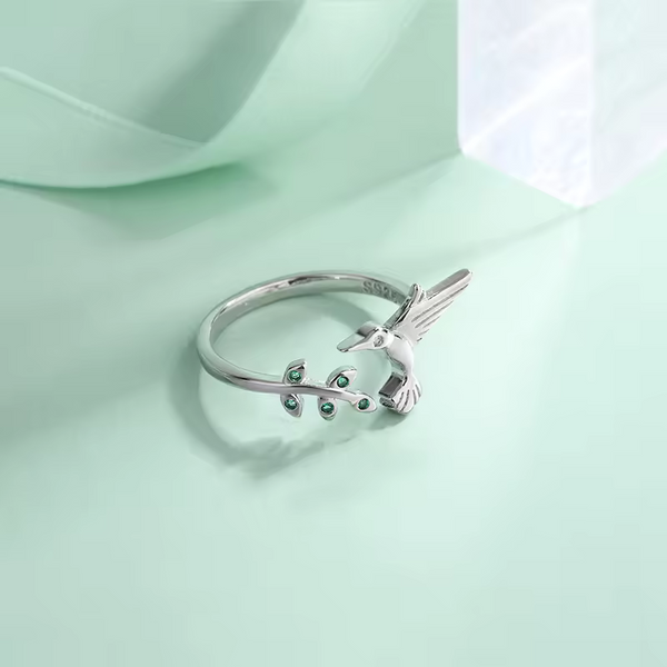Ring Vogel echt Sterling Silber 925 Grüner Zirkonia Anpassbar für alle Größen
