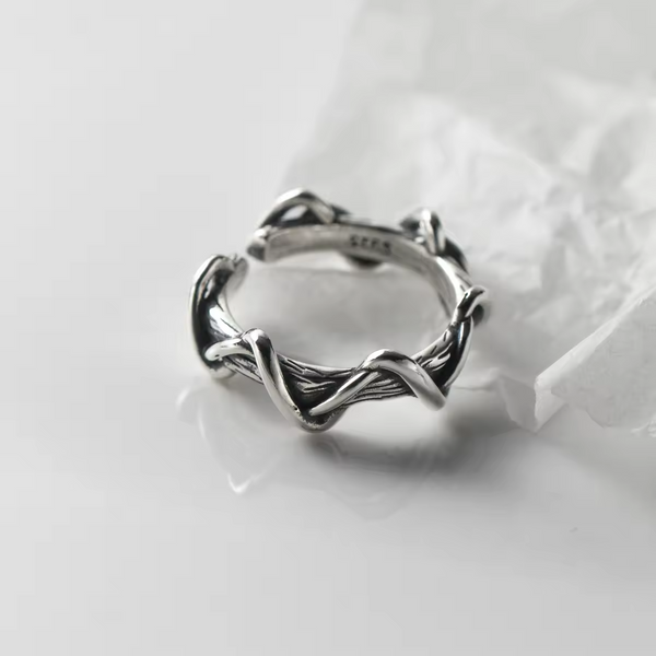 Retro-Wellen-Damenring 925er Thai-Silber mit verwobenen Linien